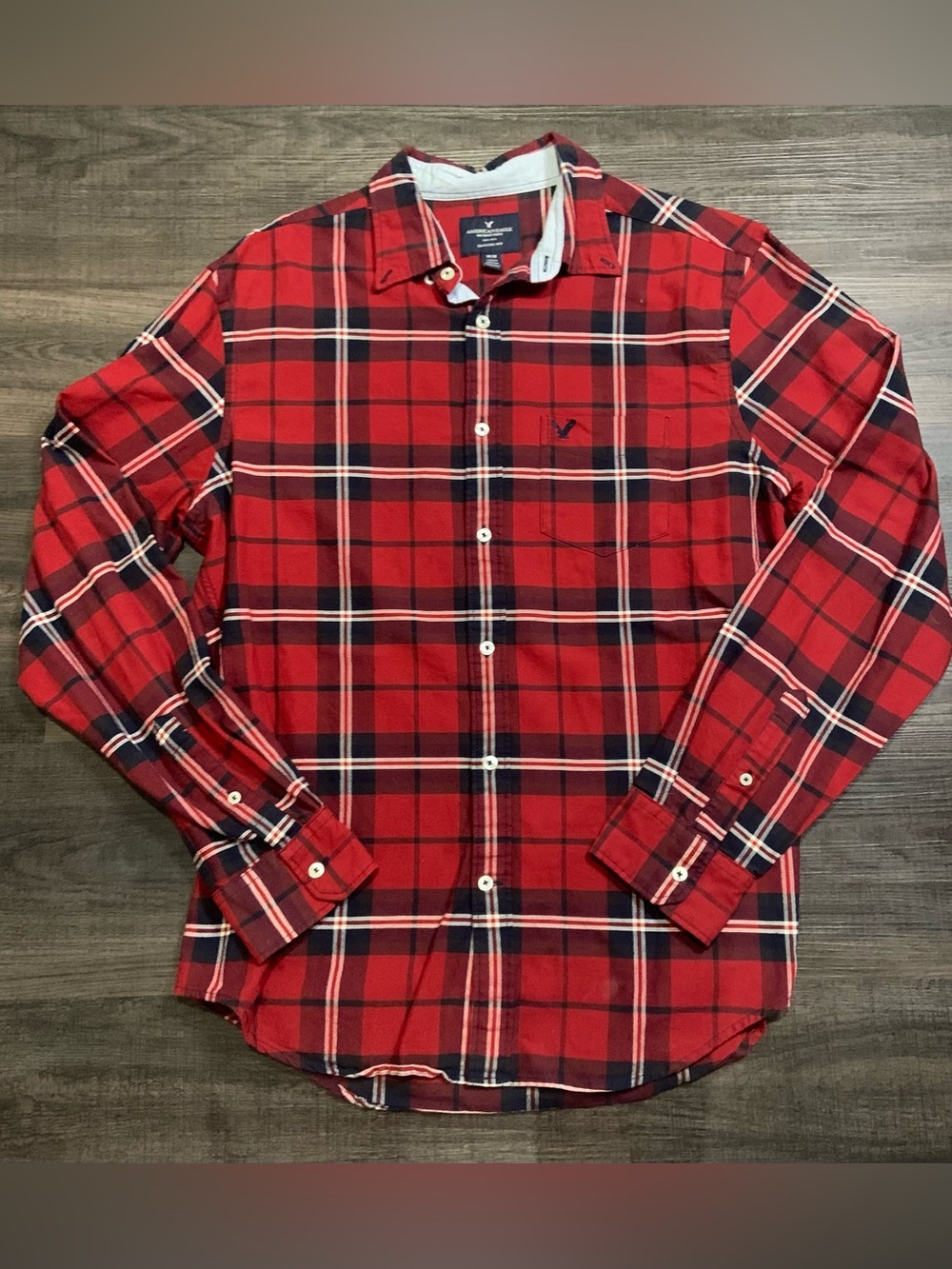 American Eagle Outfitters Red Plaid Button-Down Shirt